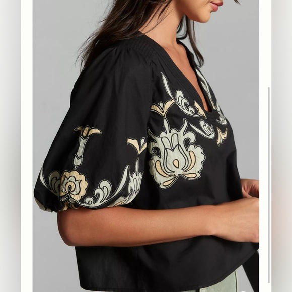 By Anthropologie Puff-Sleeve Blouse embroidered women’s size XS - Picture 3 of 9